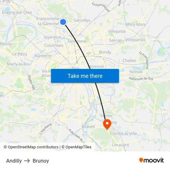 Andilly to Brunoy map