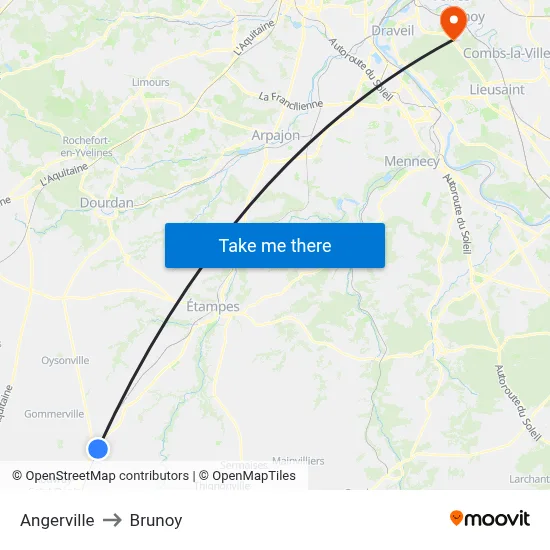 Angerville to Brunoy map