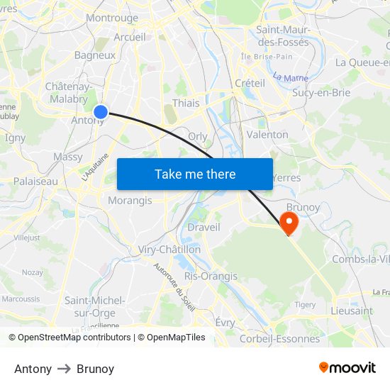 Antony to Brunoy map