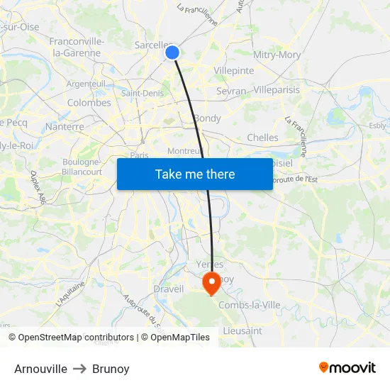 Arnouville to Brunoy map