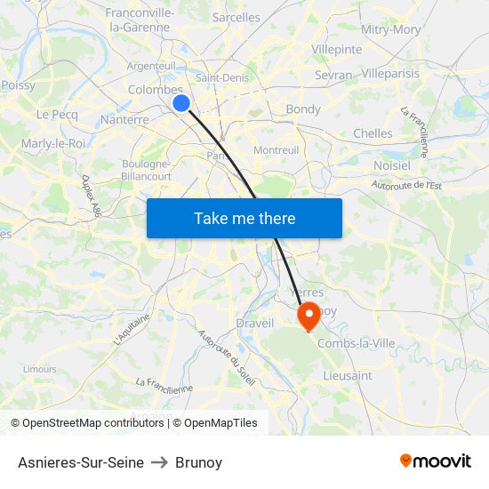 Asnieres-Sur-Seine to Brunoy map