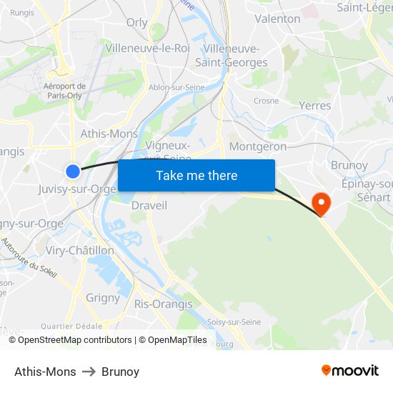 Athis-Mons to Brunoy map