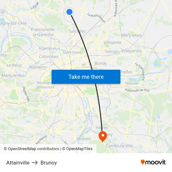Attainville to Brunoy map
