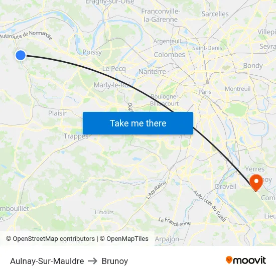Aulnay-Sur-Mauldre to Brunoy map