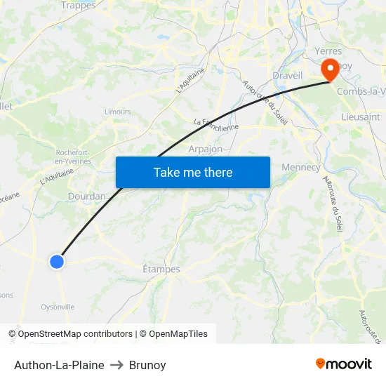 Authon-La-Plaine to Brunoy map