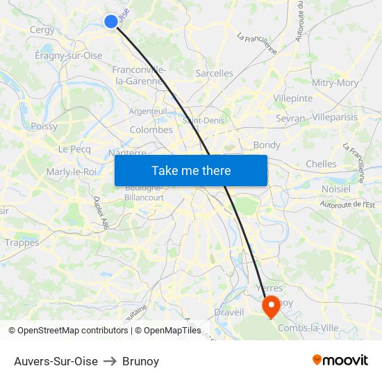 Auvers-Sur-Oise to Brunoy map