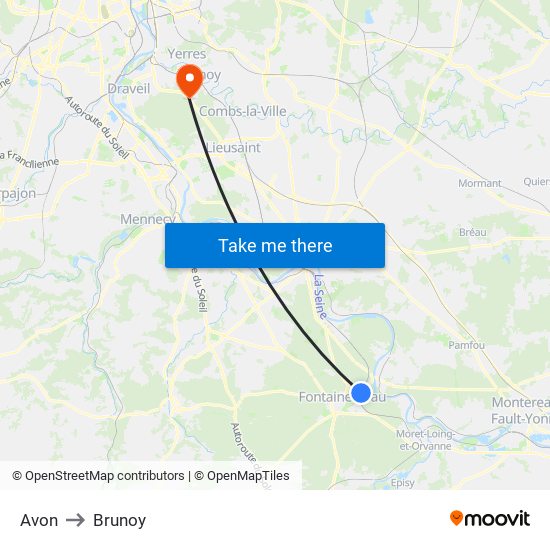 Avon to Brunoy map