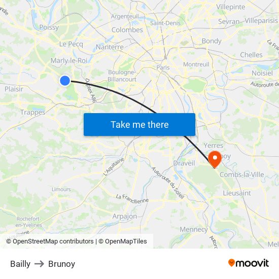 Bailly to Brunoy map