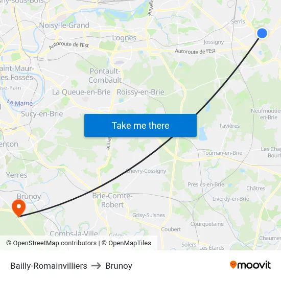 Bailly-Romainvilliers to Brunoy map