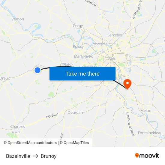 Bazainville to Brunoy map