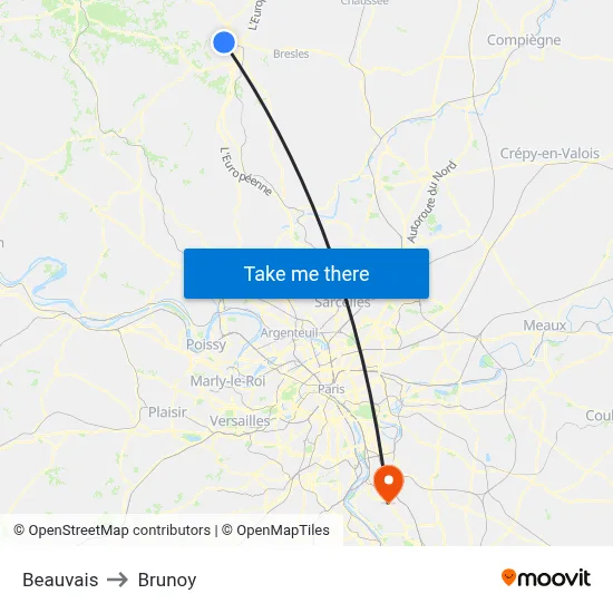 Beauvais to Brunoy map