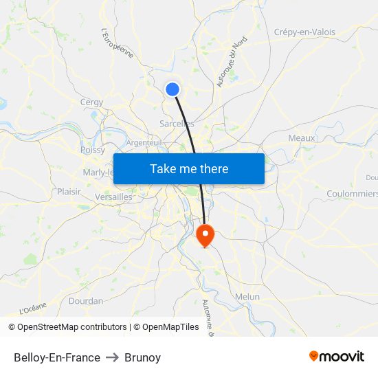 Belloy-En-France to Brunoy map