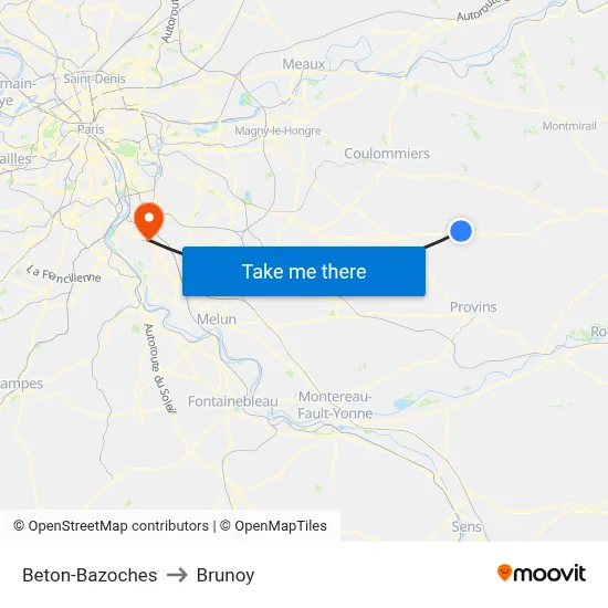 Beton-Bazoches to Brunoy map