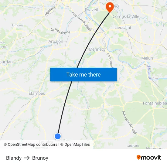 Blandy to Brunoy map