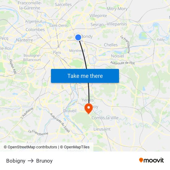 Bobigny to Brunoy map