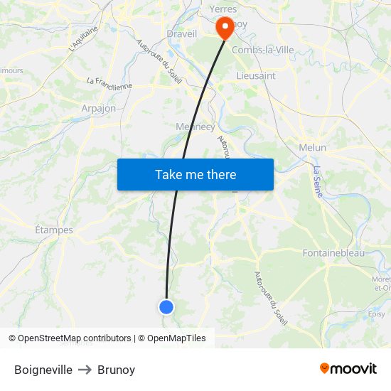 Boigneville to Brunoy map