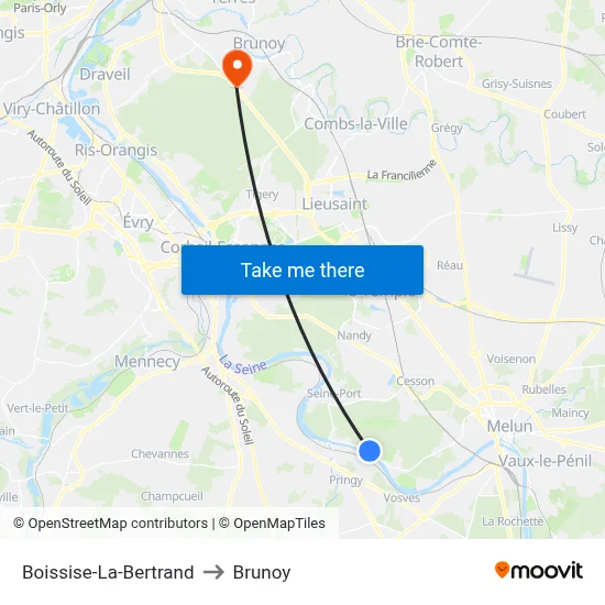 Boissise-La-Bertrand to Brunoy map