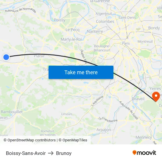 Boissy-Sans-Avoir to Brunoy map