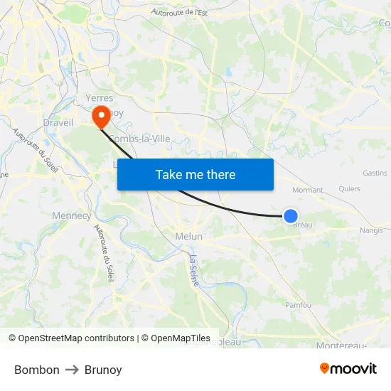 Bombon to Brunoy map