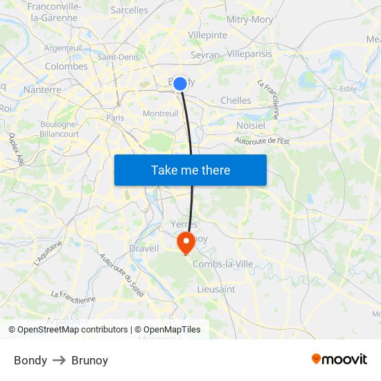 Bondy to Brunoy map