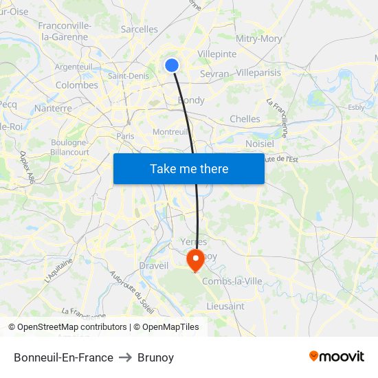 Bonneuil-En-France to Brunoy map