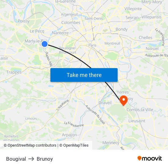 Bougival to Brunoy map