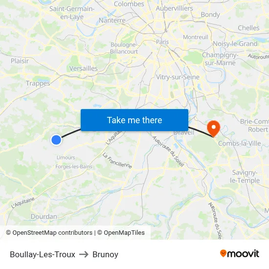 Boullay-Les-Troux to Brunoy map