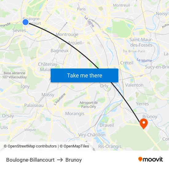Boulogne-Billancourt to Brunoy map