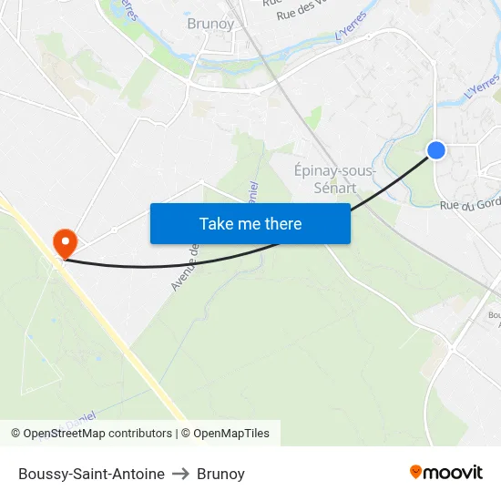 Boussy-Saint-Antoine to Brunoy map