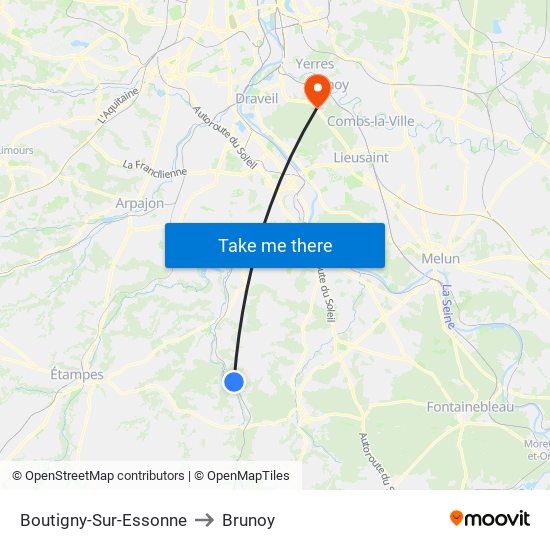 Boutigny-Sur-Essonne to Brunoy map
