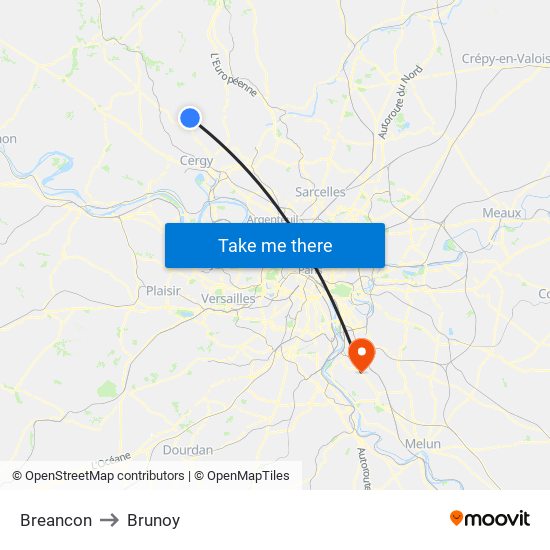 Breancon to Brunoy map
