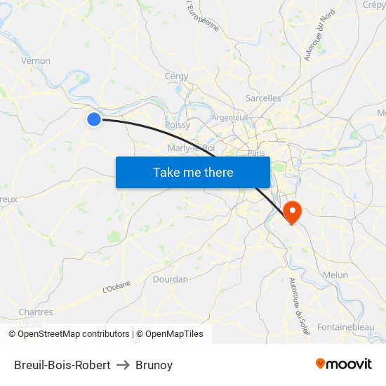 Breuil-Bois-Robert to Brunoy map