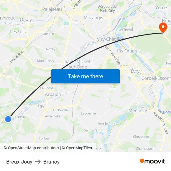 Breux-Jouy to Brunoy map