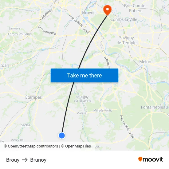Brouy to Brunoy map