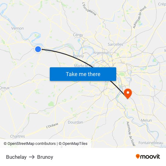 Buchelay to Brunoy map