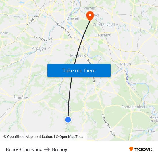 Buno-Bonnevaux to Brunoy map