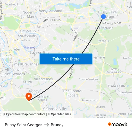 Bussy-Saint-Georges to Brunoy map