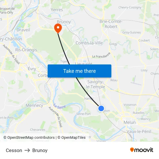 Cesson to Brunoy map