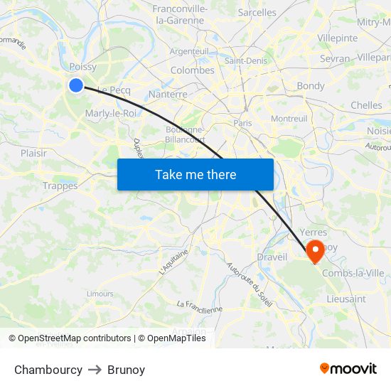 Chambourcy to Brunoy map