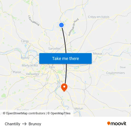Chantilly to Brunoy map