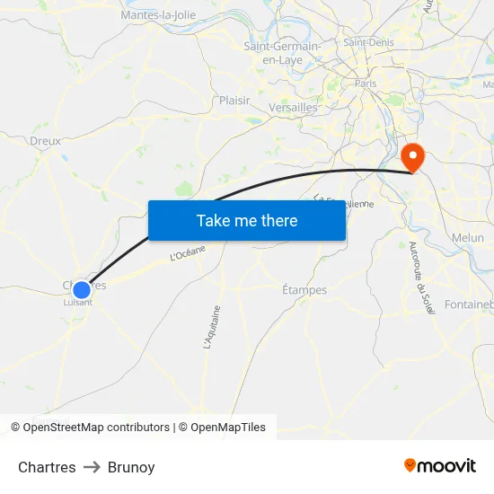 Chartres to Brunoy map