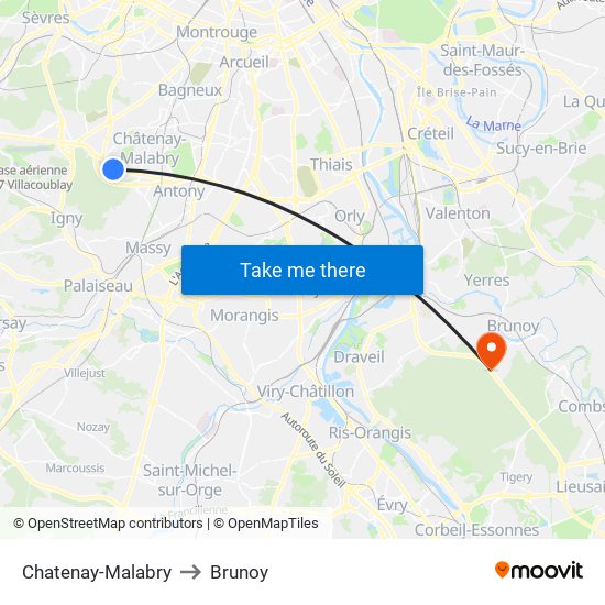 Chatenay-Malabry to Brunoy map