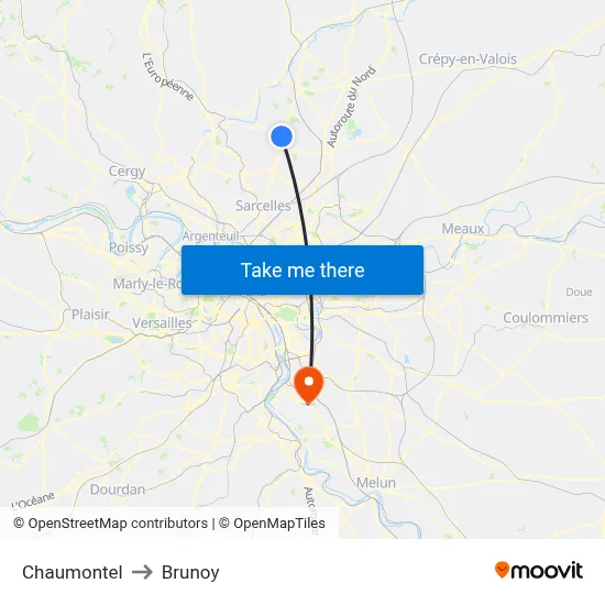 Chaumontel to Brunoy map
