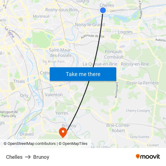 Chelles to Brunoy map