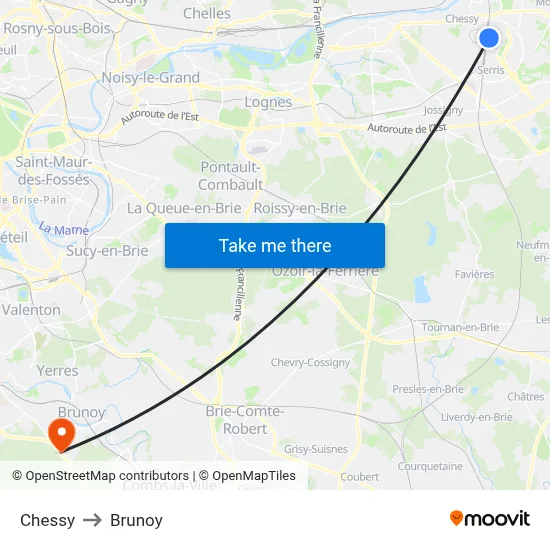 Chessy to Brunoy map