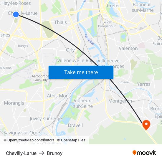Chevilly-Larue to Brunoy map