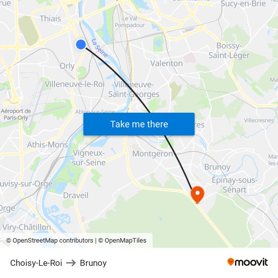 Choisy-Le-Roi to Brunoy map