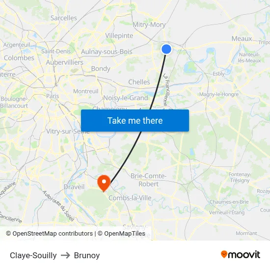 Claye-Souilly to Brunoy map