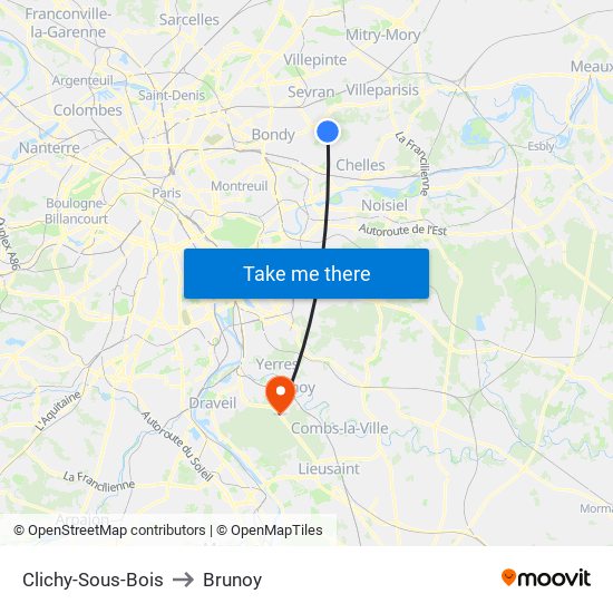 Clichy-Sous-Bois to Brunoy map