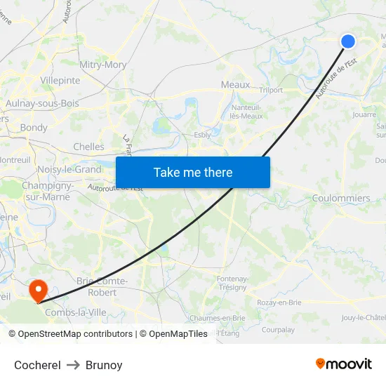 Cocherel to Brunoy map
